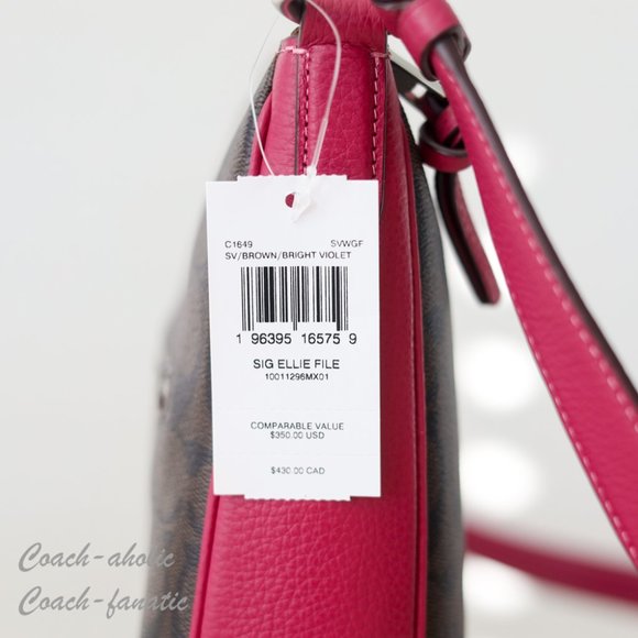NWT Coach C1649 Ellie File Bag In Signature Canvas Brown/Bright Violet - Picture 4 of 12